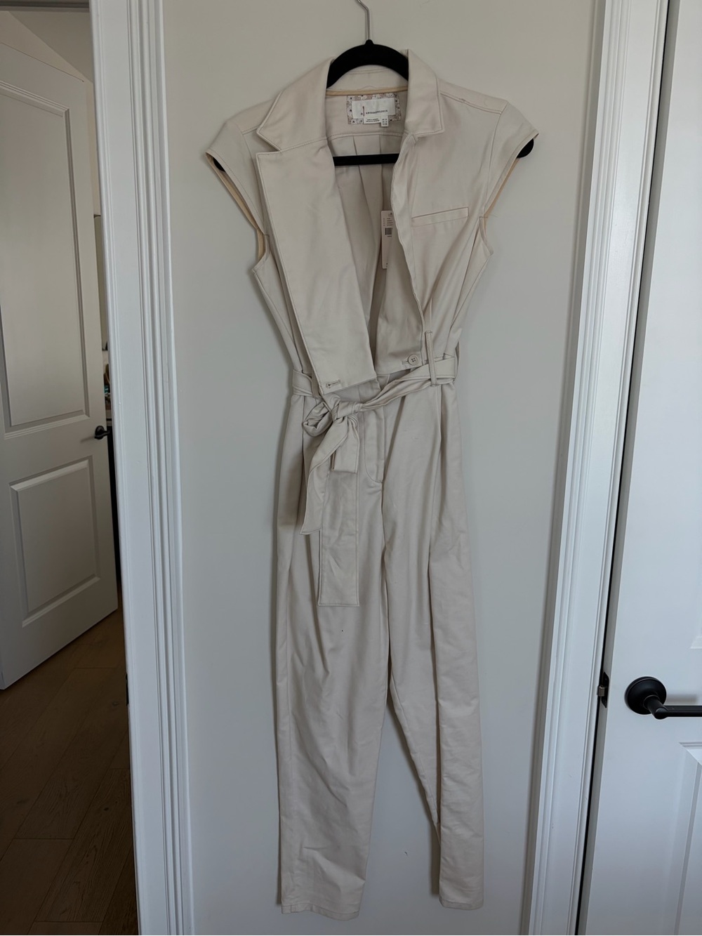 Anthropologie Cream Utility Jumpsuit with Waist Tie